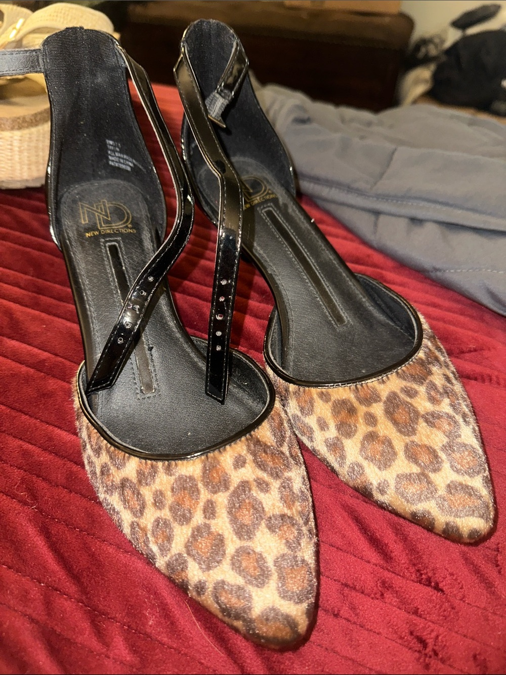 New directions Leopard Print Pointed Toe Slingback Heels - Brown and Black 7.5